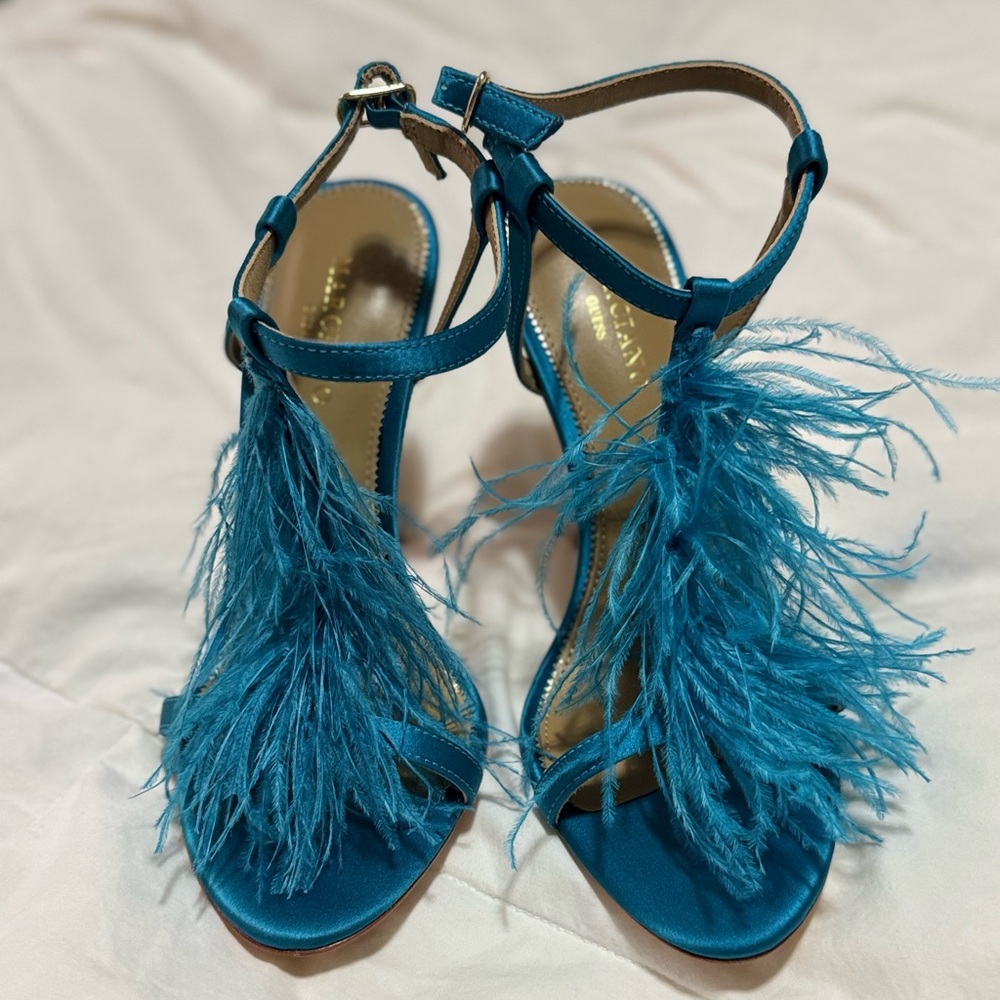 Guess by Marciano Feathered Strappy Heels